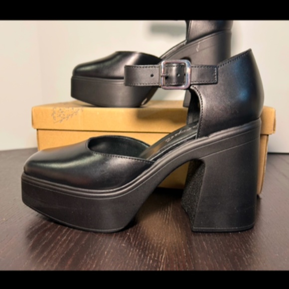 Free People Gwen Mary Jane Leather Platform Heels Shoes Black Size US 8/EU 38.5 - Picture 9 of 16
